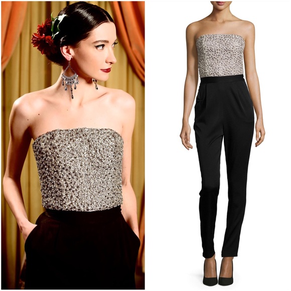 Alice + Olivia Pants - Alice + Olivia Jeri Beaded Strapless Jumpsuit